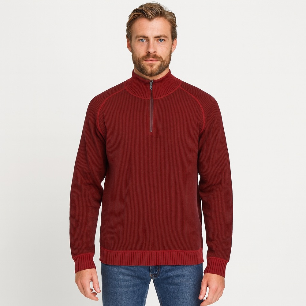 Tommy Bahama Mens 1/4 Zip Sweater Red Ribbed Athleisure Casual L/S Layers Large